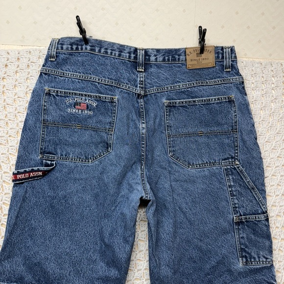 Vintage US Polo Assn Jeans Shorts Mens 38 Blue Denim Baggy Y2K Carpenter Grunge - Picture 2 of 9